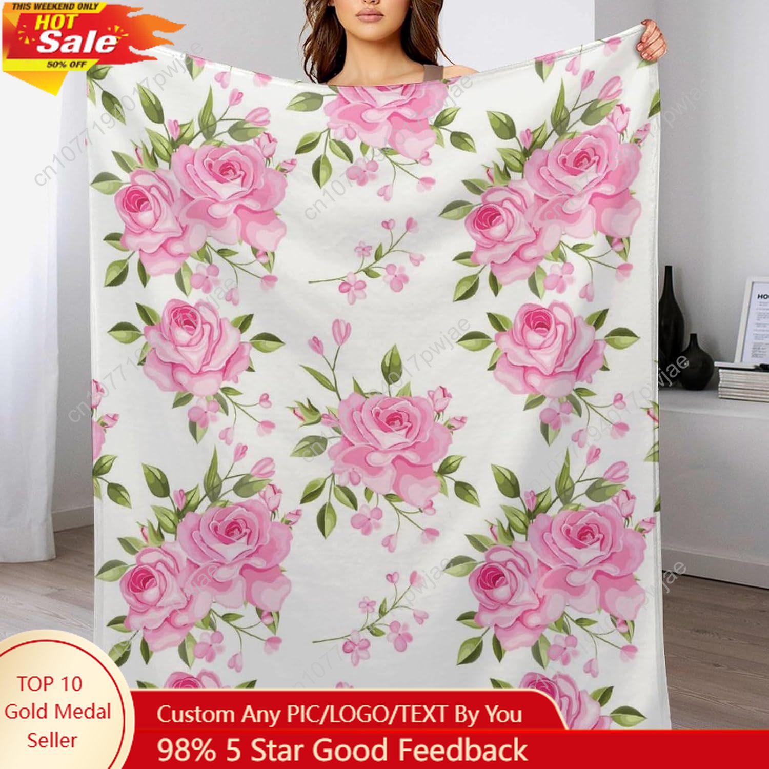 Home Textiles Blanket - Roze bloem gooien deken bloemen decor