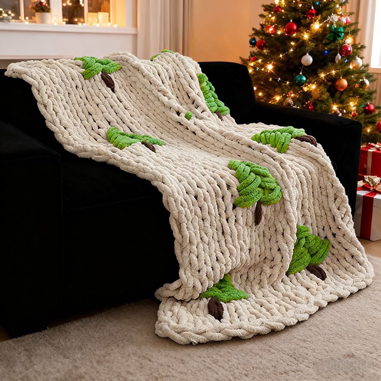 Throw Blanket Chunky Knit - Handgebreide deken voor bed Kerstboom Extra