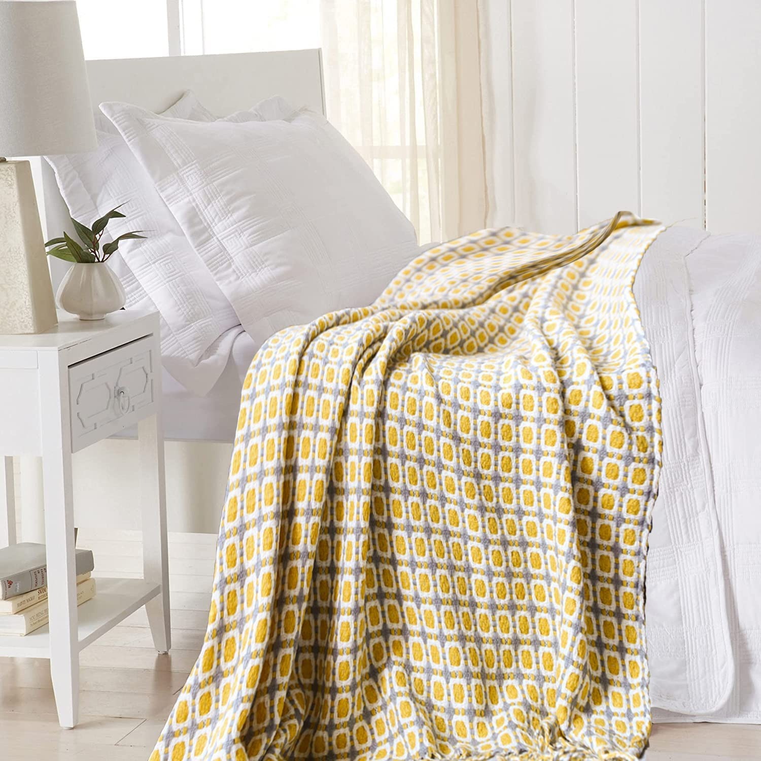 Throw Blanket Chunky Knit - Mosterdgeel Nordic Gebreide Gooi Deken Sofa