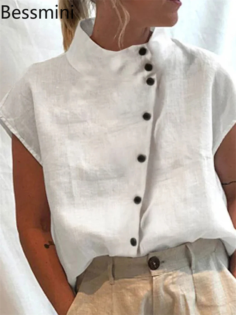 Home Textiles Store - Elegante katoenen linnen blouse met staande