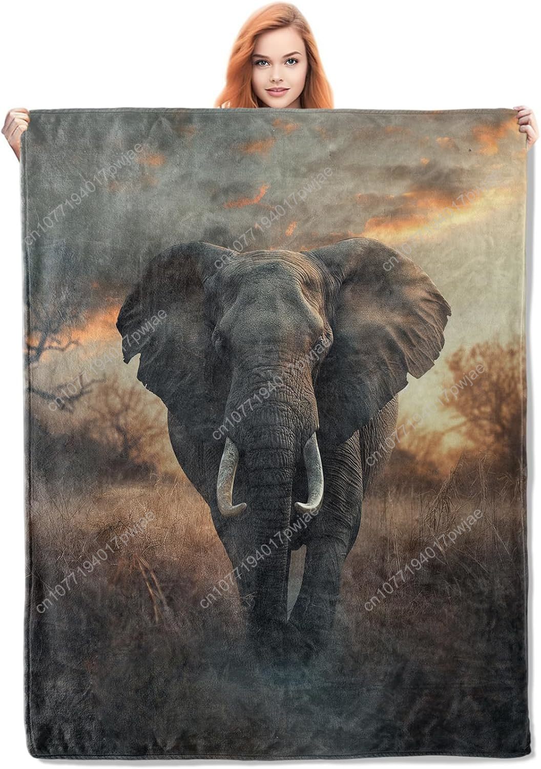 Home Textiles Blanket - Fleece deken met olifant, realistische dierenscène