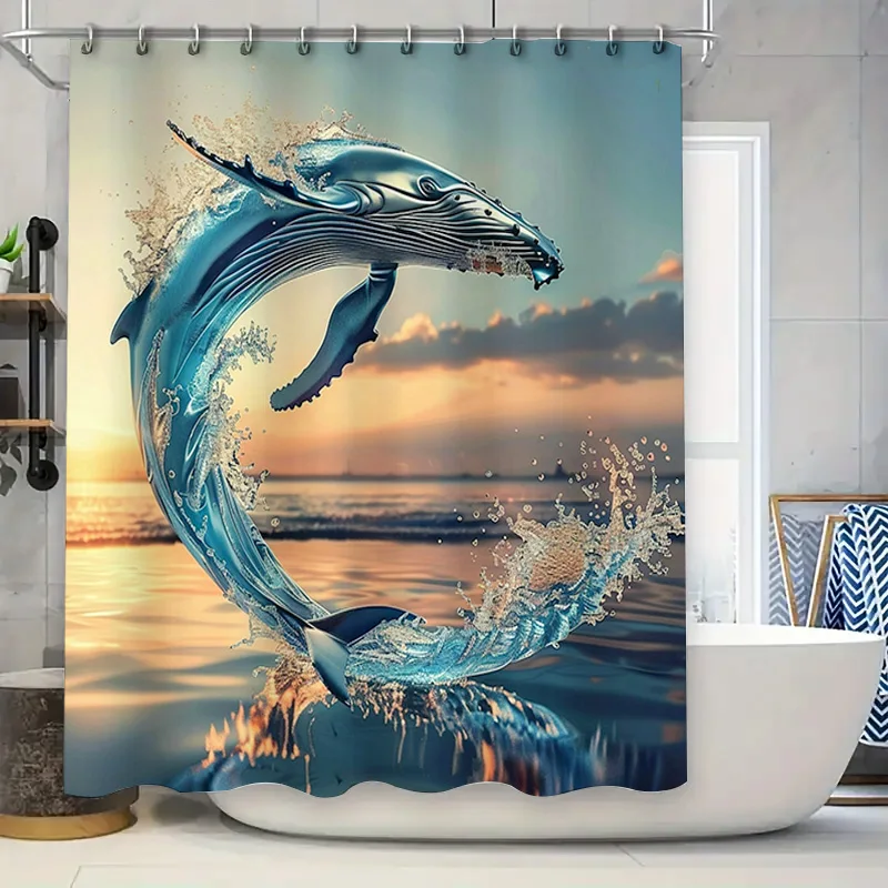 Home Textiles Luxury Curtains - Blue Whale Print Douchegordijn Waterdicht Bad
