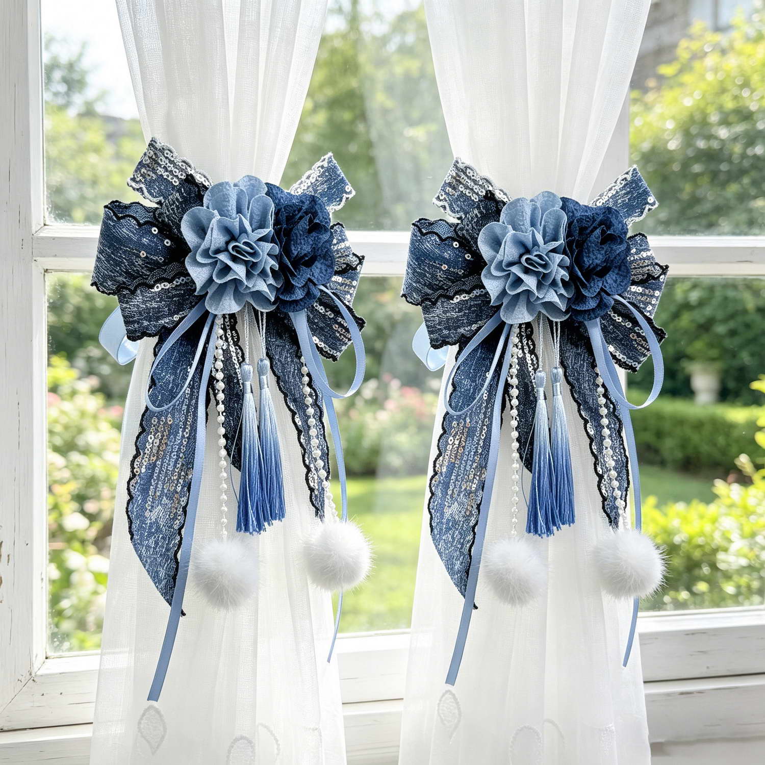 Home Textiles Luxury Curtains - Een paar luxe Amerikaanse blauwe bandages