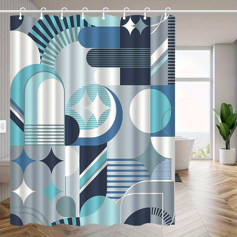 Home Textiles Luxury Curtains - Geometrisch blauw abstract patroon douchegordijn modern