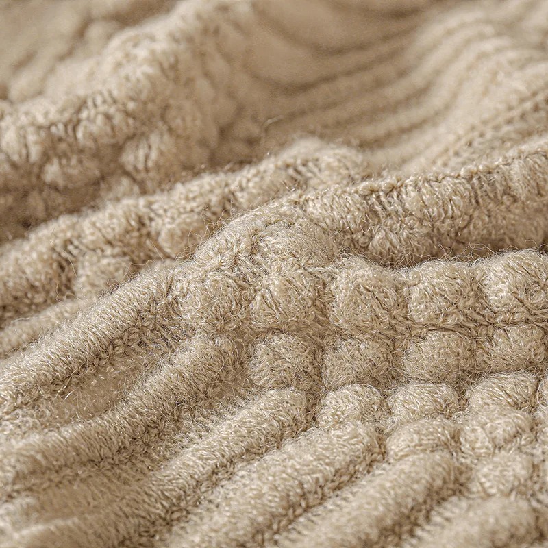 Kaki gebreide deken met kwastj - Throw Blanket Chunky Knit recensie en prijs