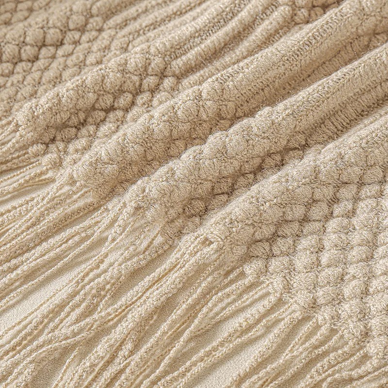 Kaki gebreide deken met kwastj - Throw Blanket Chunky Knit recensie en prijs