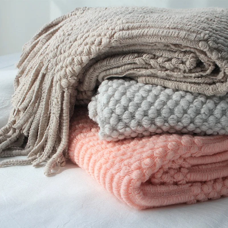 Kaki gebreide deken met kwastj - Throw Blanket Chunky Knit recensie en prijs