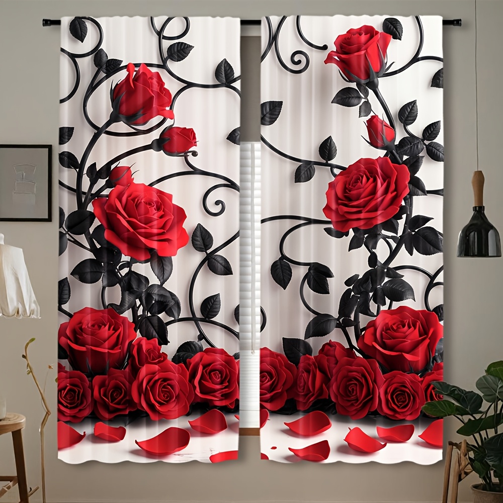 Luxe rode roos bloemmotief gor - Home Textiles Luxury Curtains recensie en prijs
