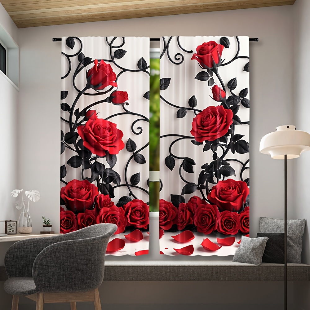 Luxe rode roos bloemmotief gor - Home Textiles Luxury Curtains recensie en prijs
