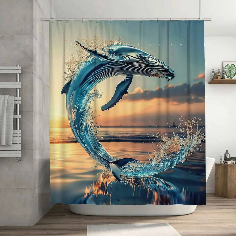 Blue Whale Print Douchegordijn - Home Textiles Luxury Curtains recensie en prijs