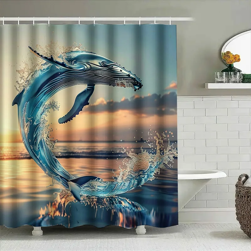 Blue Whale Print Douchegordijn - Home Textiles Luxury Curtains recensie en prijs