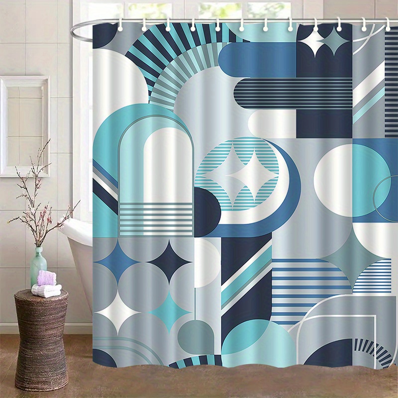 Geometrisch blauw abstract pat - Home Textiles Luxury Curtains recensie en prijs